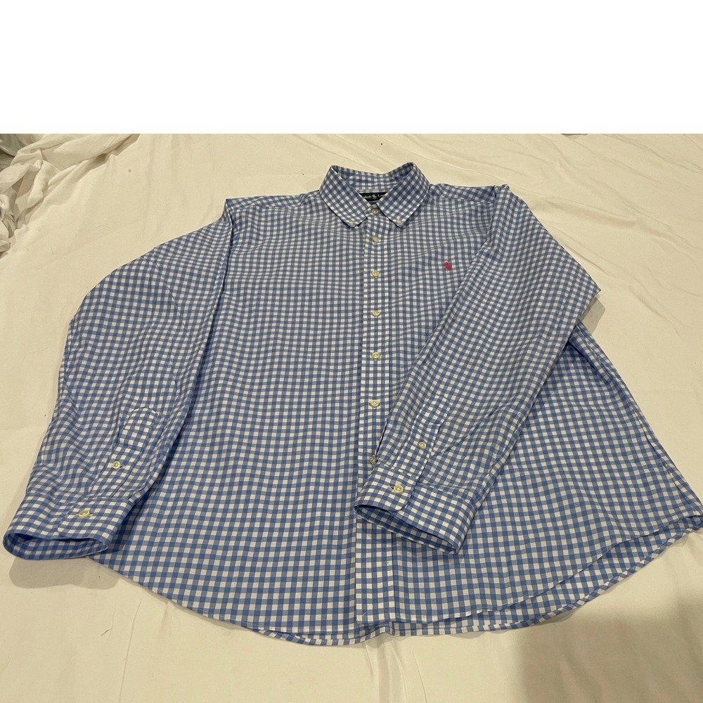 Ralph Lauren Mens XL Custom Fit Gingham Button Down Shirt Blue White Pink Pony